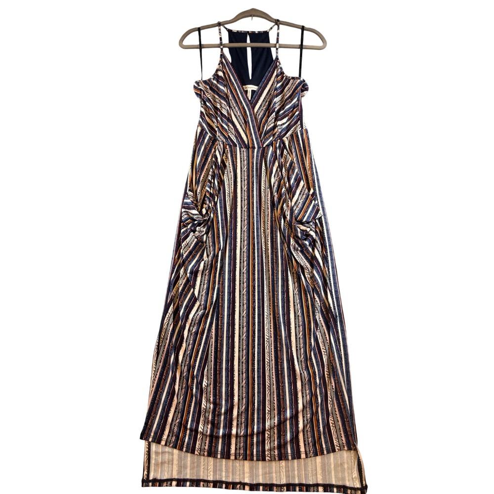 BCBGeneration Multi Color Striped High Low Maxi Dress Sleeveless Small